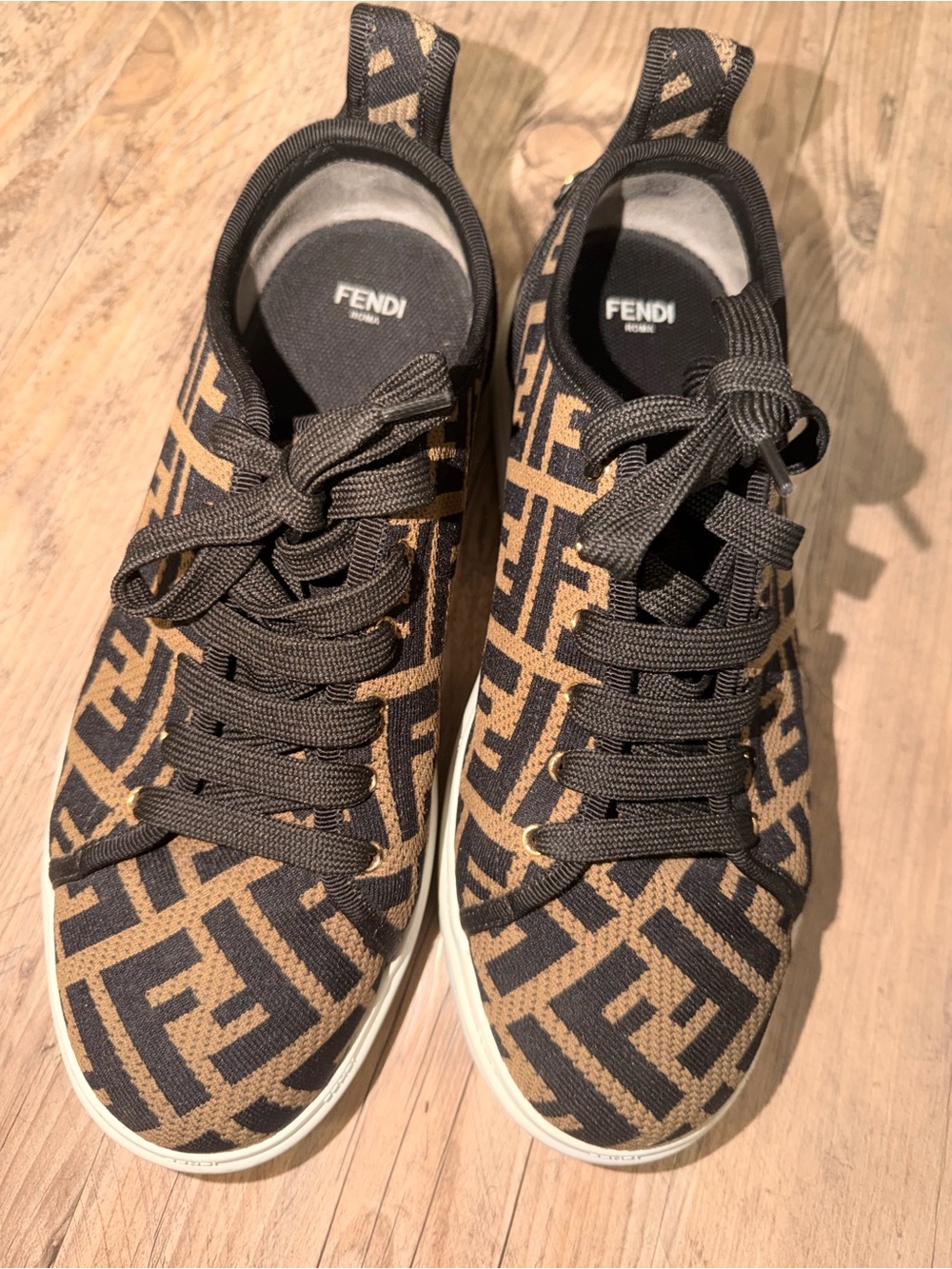 Fendi FF Logo Knit Sneakers | Brown & Black Designer Low Top Shoes | Fendi Roma - Picture 5 of 9